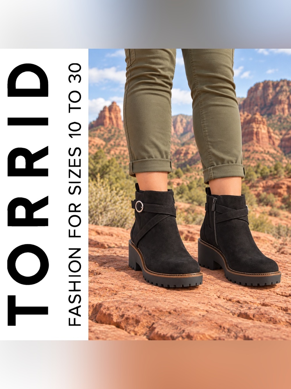 Torrid Black Suede Buckle Chunky Heel Booties, Size 9 Extra Wide Width, NWT!